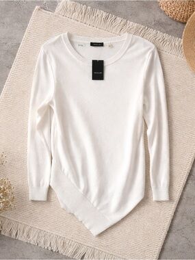 Verve Ami Asymmetrical Hem Sweater White Lightweight Knit Size M NWT